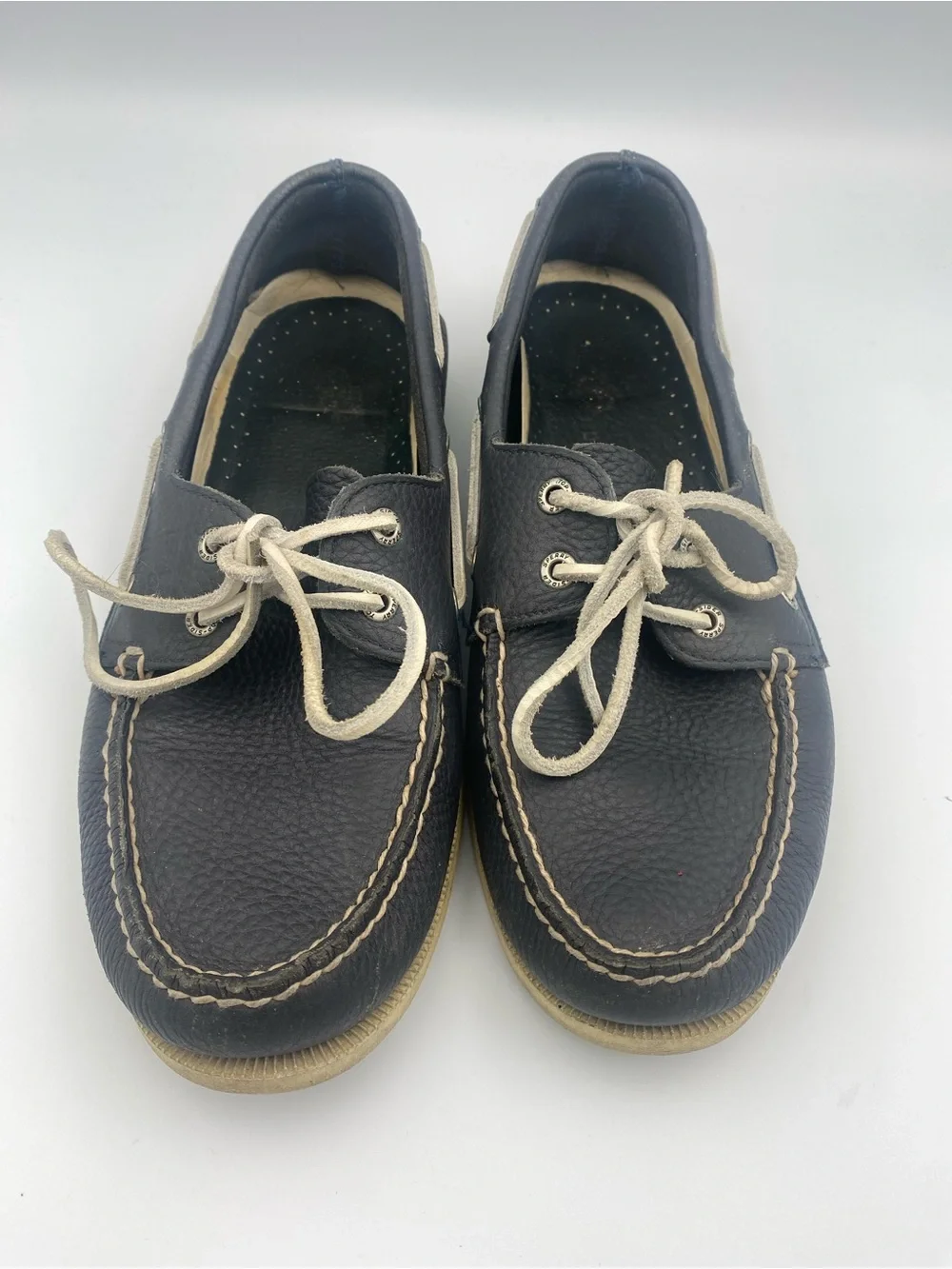 Sperry Dark Brown Leather Boat Shoes with Cream Laces